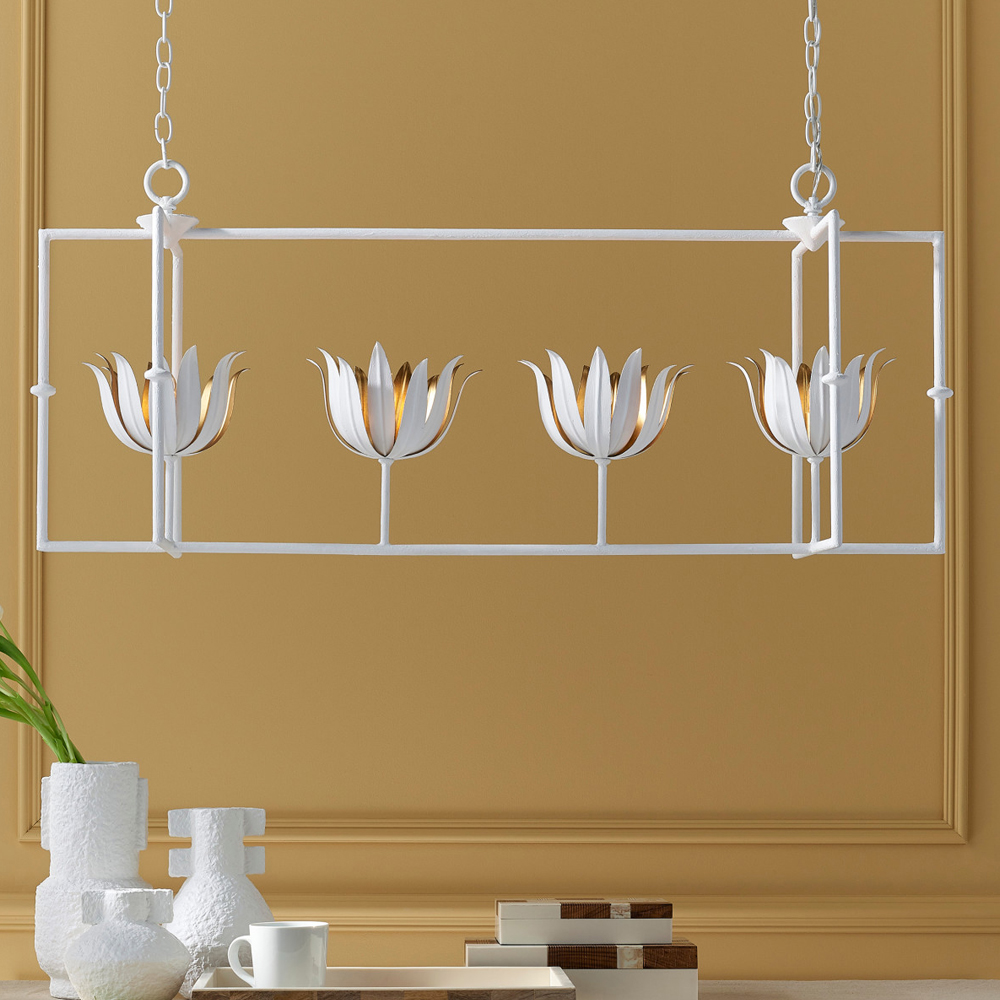 Люстра белая прямоугольная с абажурами в виде цветков тюльпана White Tulips