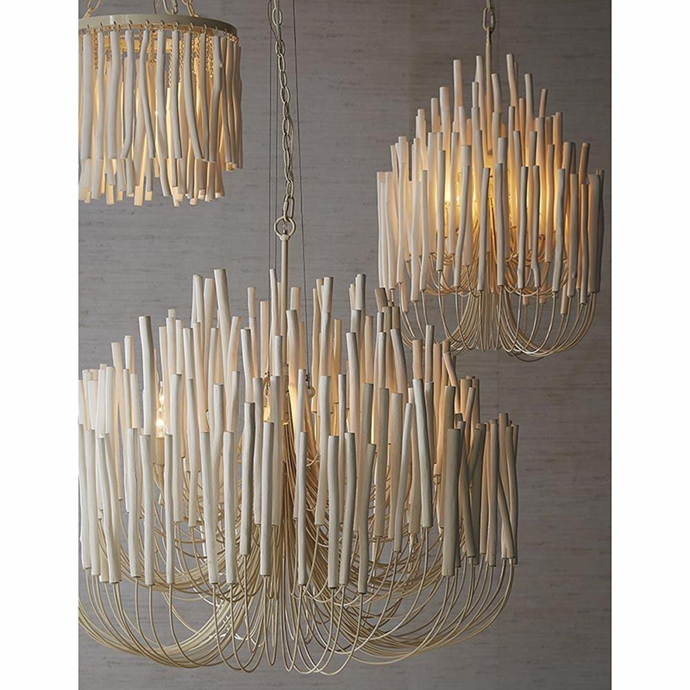 Люстра белая с несколькими ярусами деревянных палочек Bright Wooden Chandelier