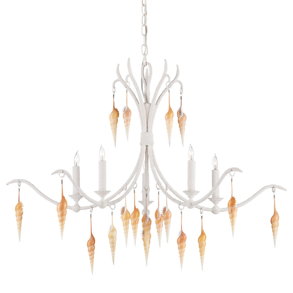 Люстра белая фактурная с подвесками из ракушек Study of Grace