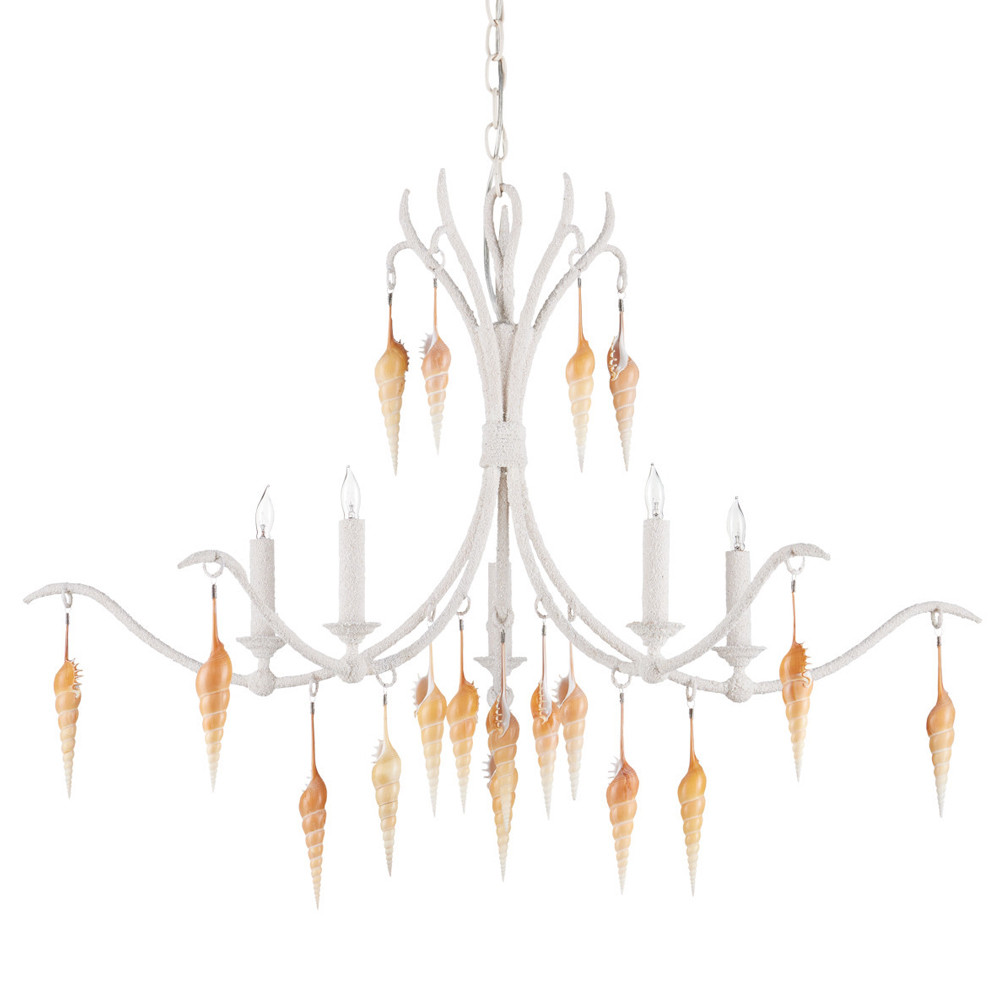 Люстра белая фактурная с подвесками из ракушек Study of Grace