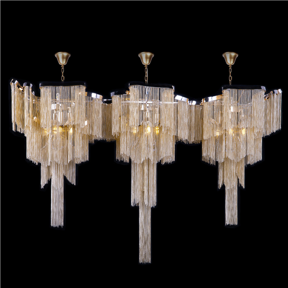 Люстра большая из золотистых металлических цепочек Atlantis Chain