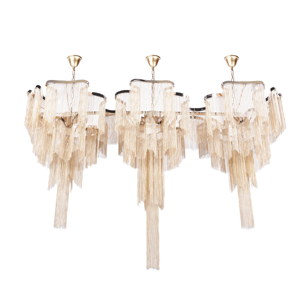 Люстра большая из золотистых металлических цепочек Atlantis Chain