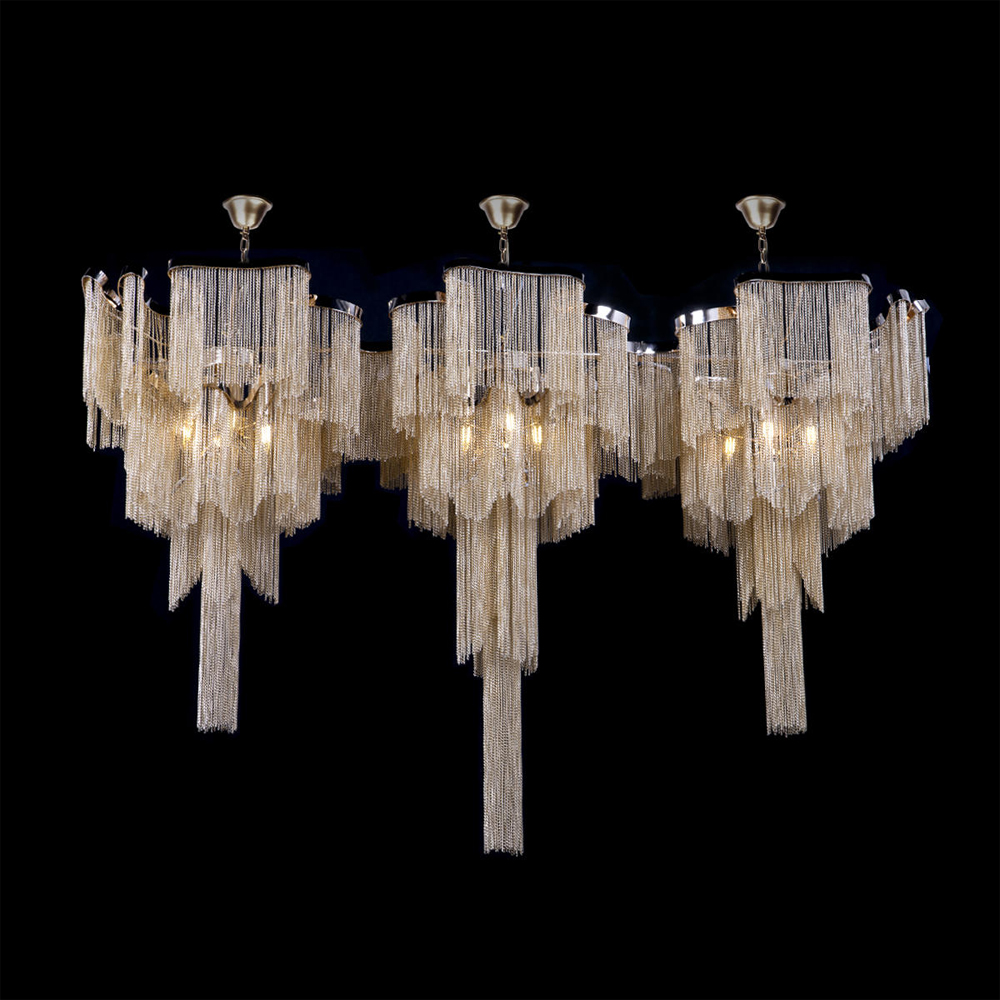 Люстра большая из золотистых металлических цепочек Atlantis Chain