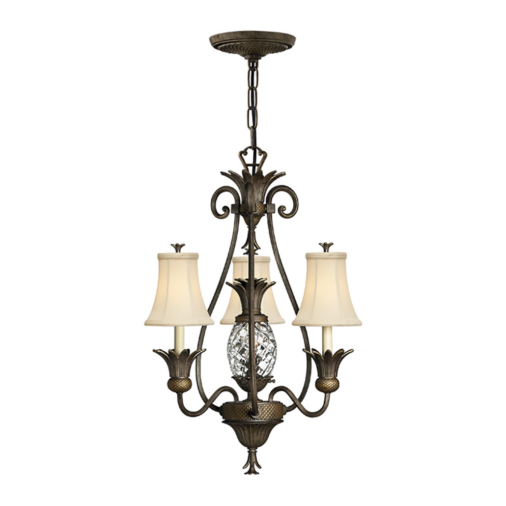 Люстра бронзового цвета с 3-мя кремовыми текстильными абажурами Hinkley