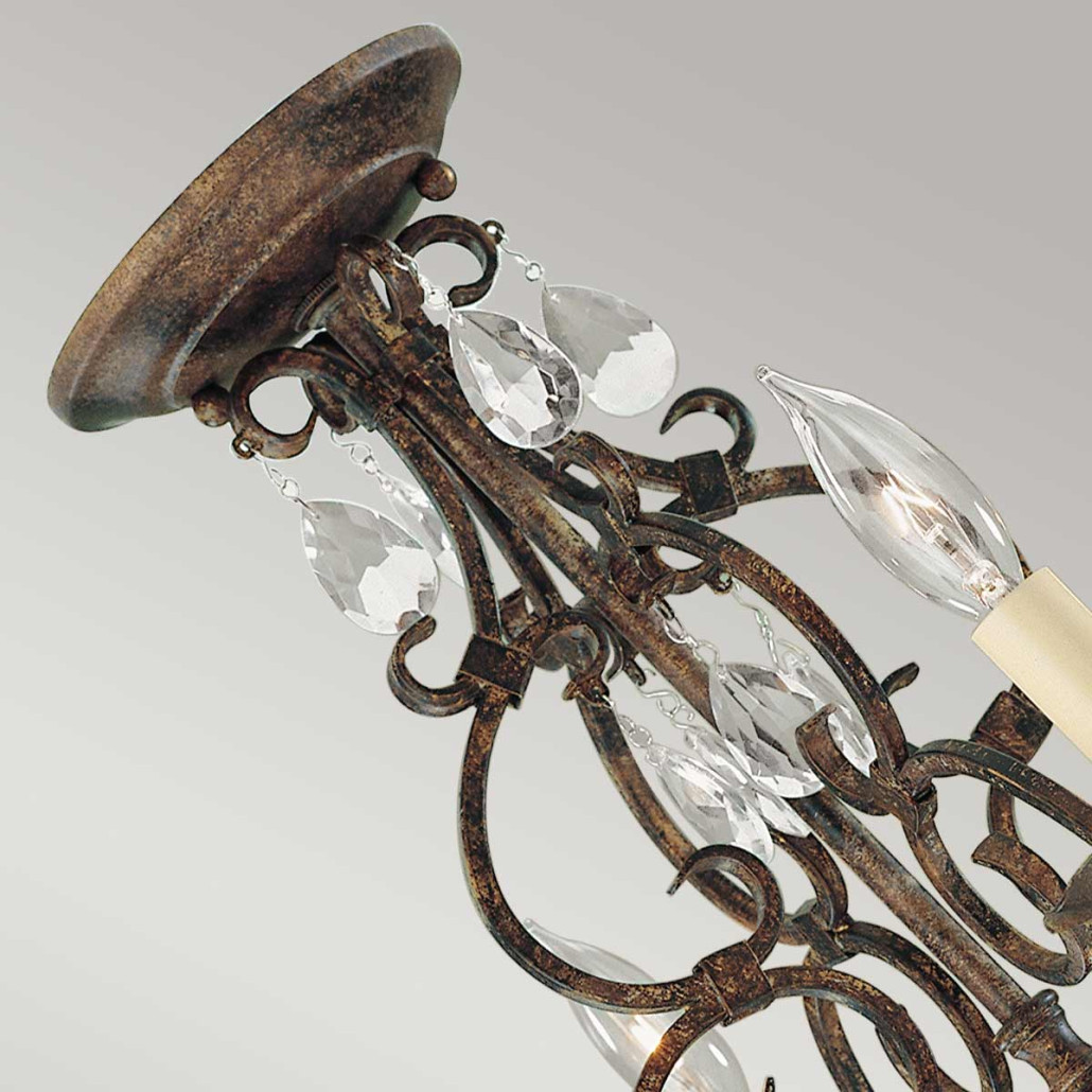 Люстра бронзового цвета с 4-мя лампами и подвесками из оптического стекла в классическом стиле Feiss