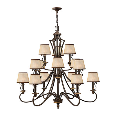 Люстра бронзового цвета с бежевыми абажурами из органзы в классическом стиле Hinkley