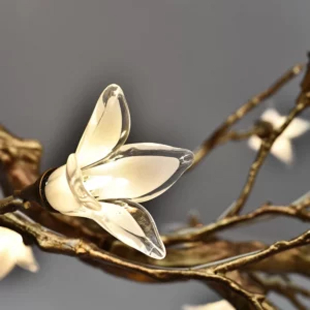 Люстра в виде золотой ветки с цветами Glass Flower Pendant Light