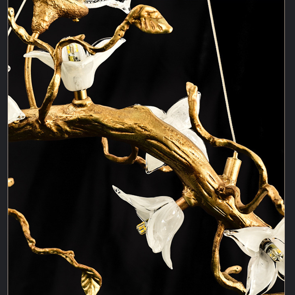 Люстра в виде золотой ветки с цветами и птичками Marvelous Garden