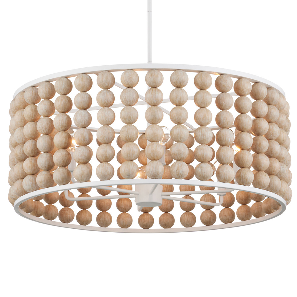 Люстра в форме цилиндра с вставками из деревянных бусин Wooden Beads