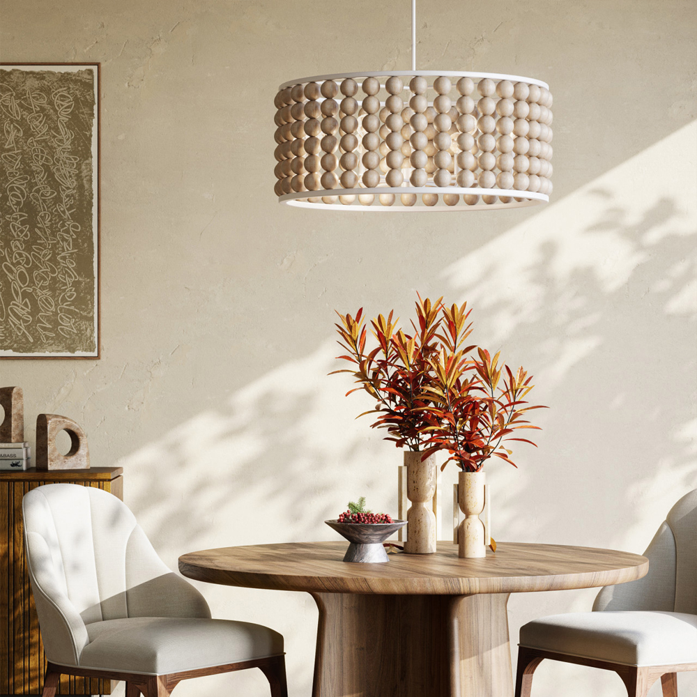 Люстра в форме цилиндра с вставками из деревянных бусин Wooden Beads