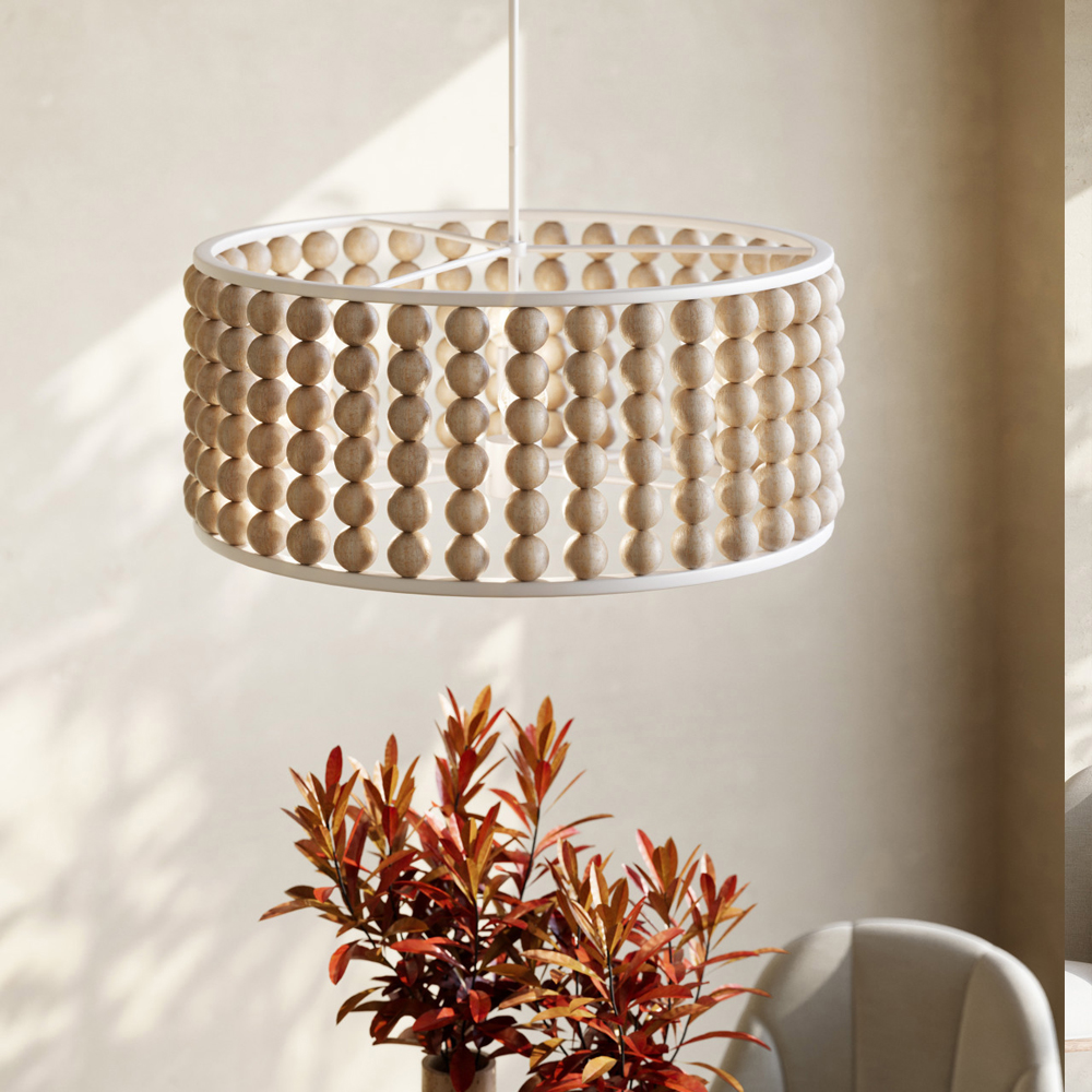 Люстра в форме цилиндра с вставками из деревянных бусин Wooden Beads