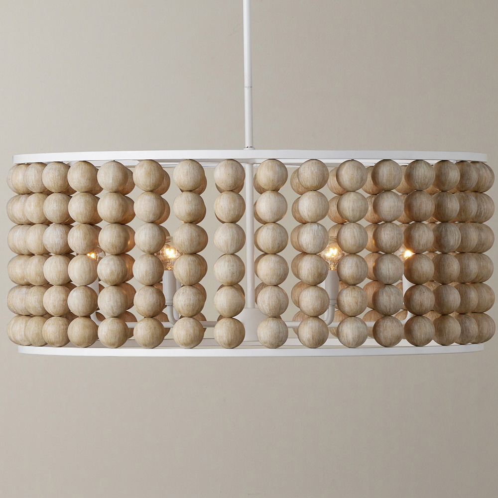 Люстра в форме цилиндра с вставками из деревянных бусин Wooden Beads