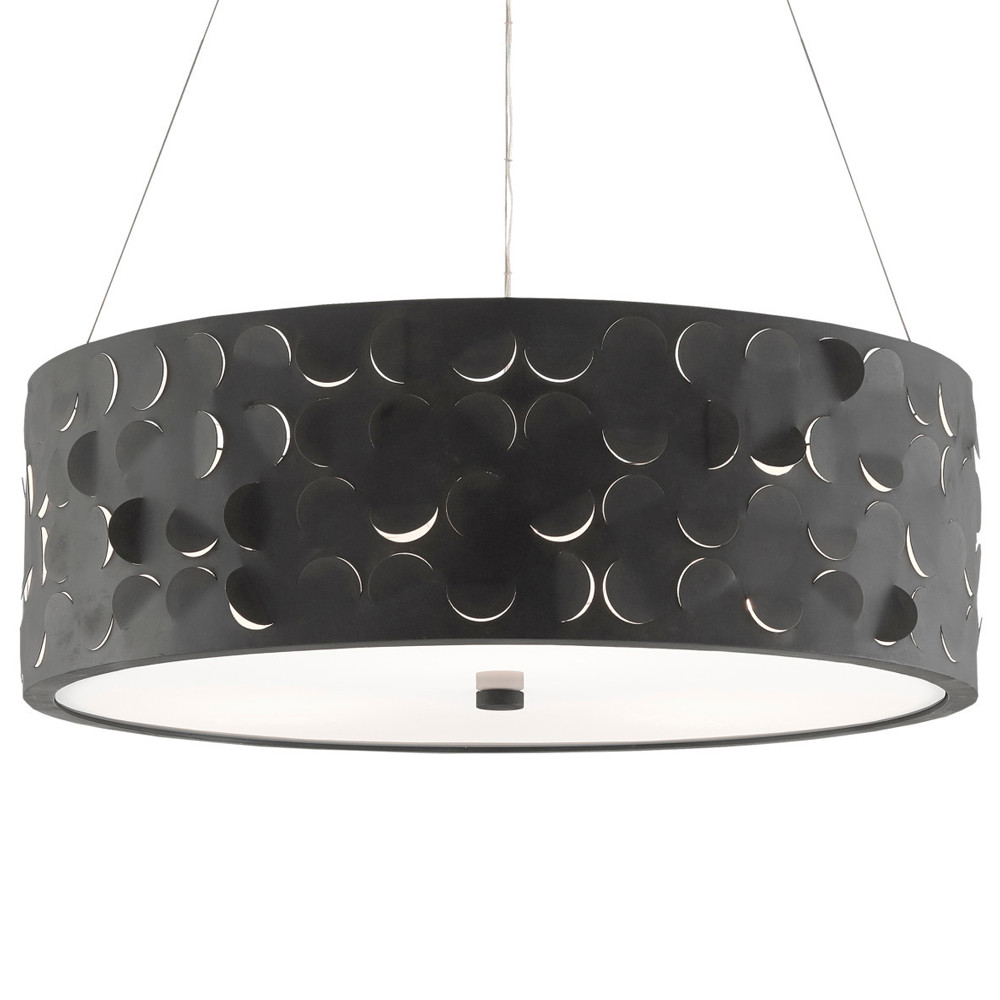Люстра в форме цилиндра с чёрным фактурным абажуром Round Necklines