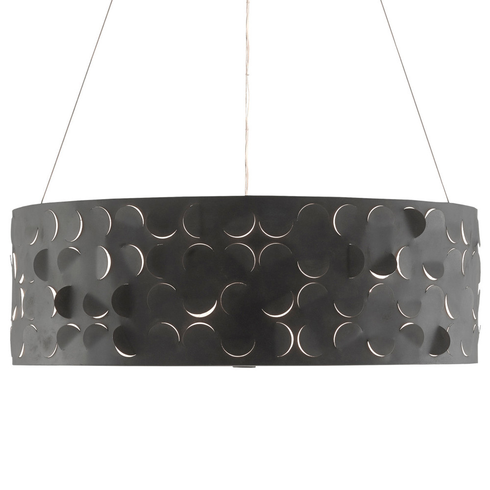 Люстра в форме цилиндра с чёрным фактурным абажуром Round Necklines