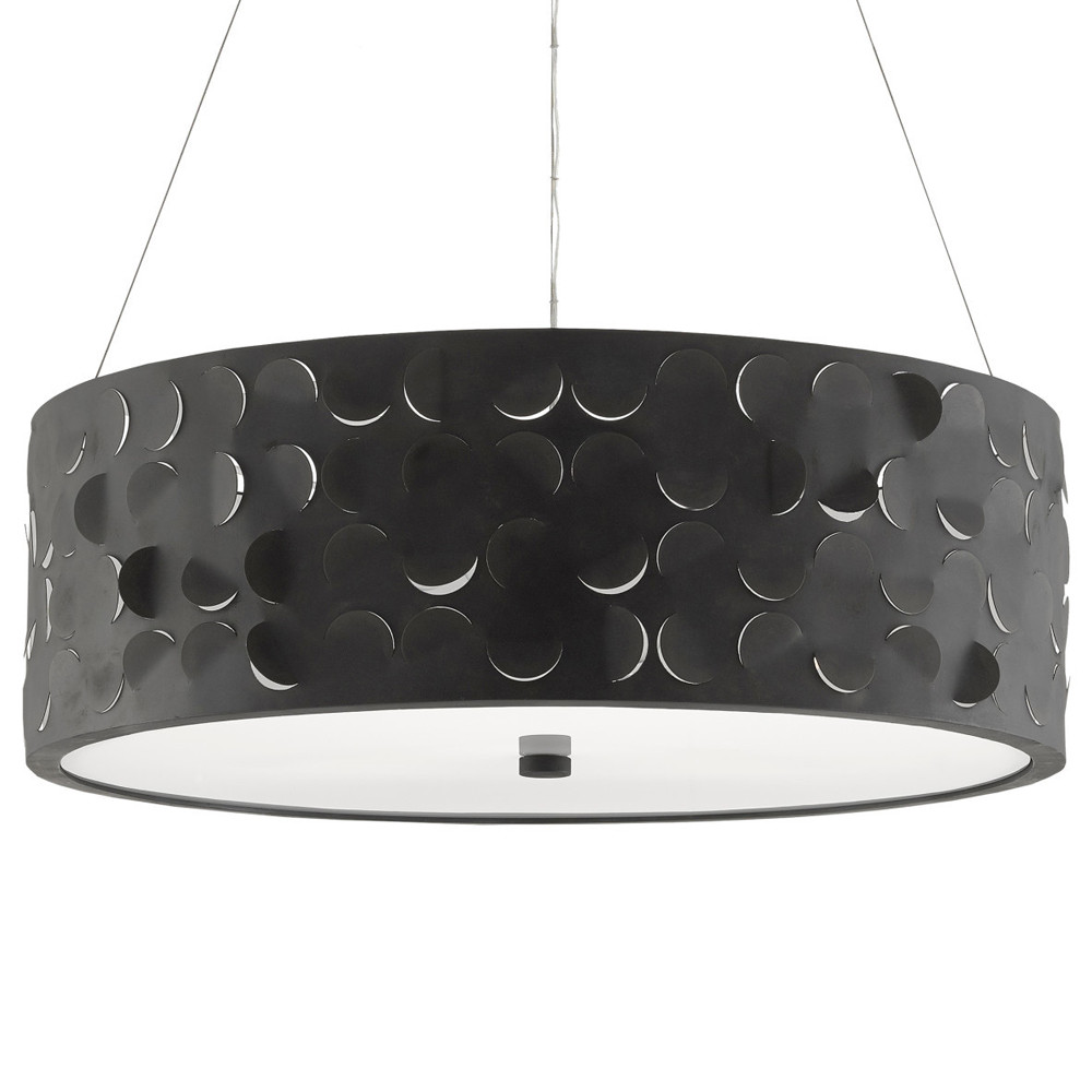 Люстра в форме цилиндра с чёрным фактурным абажуром Round Necklines