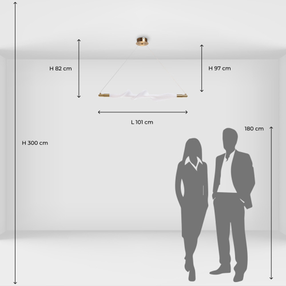 Люстра горизонтальная с волнистым белым плафоном Golden Swirl