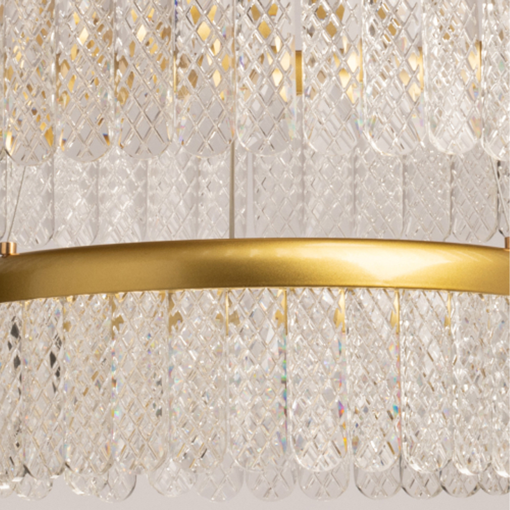 Люстра двухъярусная с золотого цвета и прозрачными подвесками Pettico