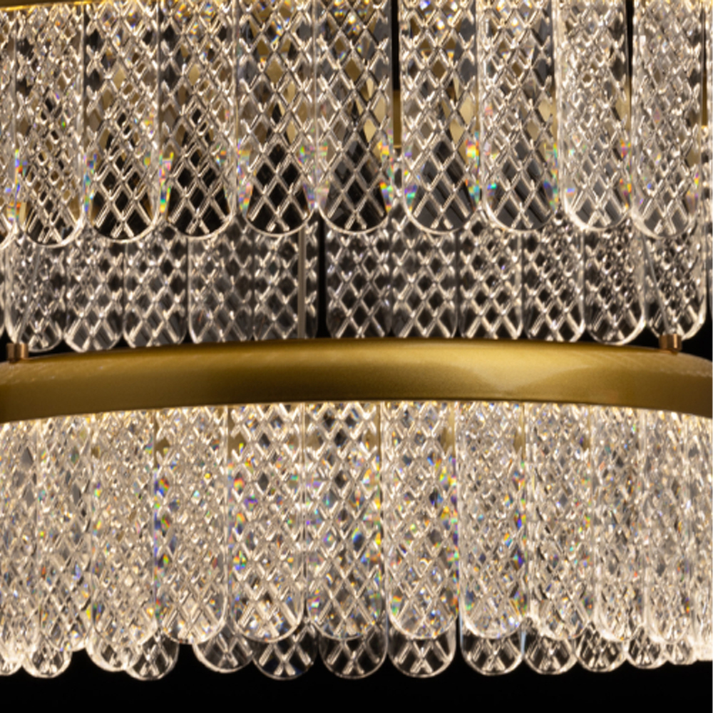 Люстра двухъярусная с золотого цвета и прозрачными подвесками Pettico