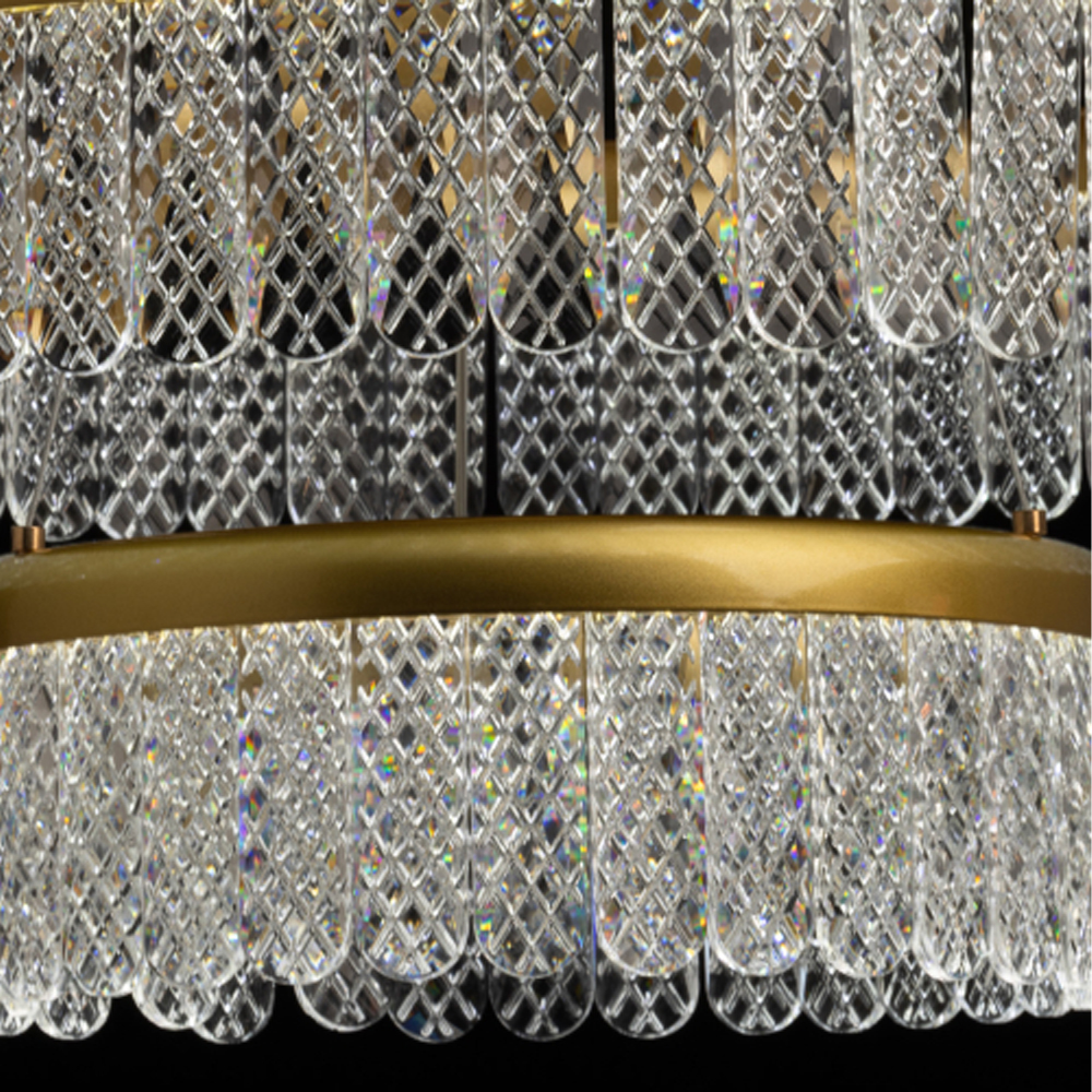 Люстра двухъярусная с золотого цвета и прозрачными подвесками Pettico