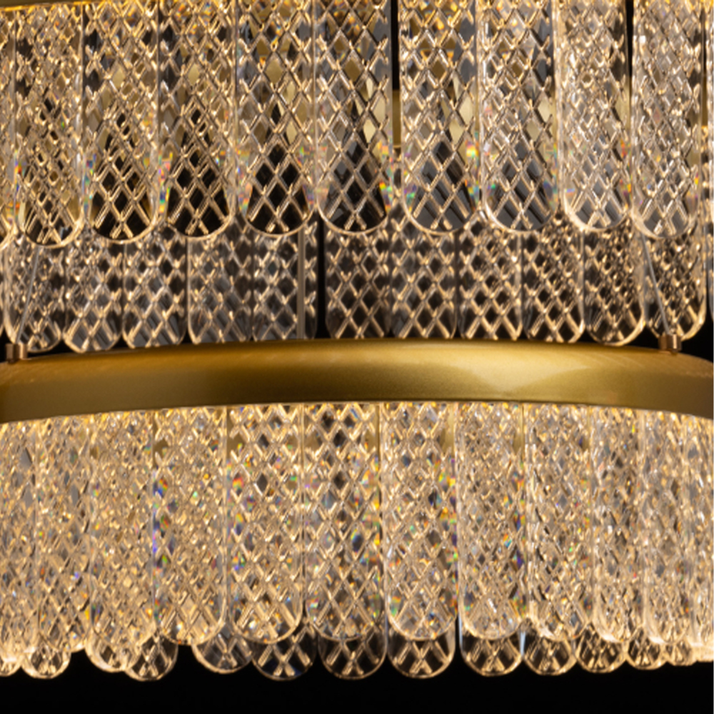 Люстра двухъярусная с золотого цвета и прозрачными подвесками Pettico