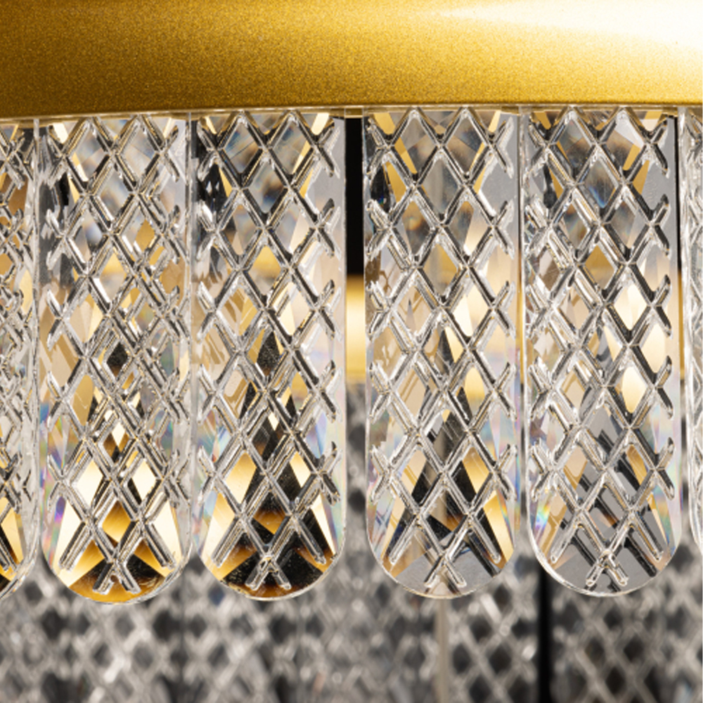 Люстра двухъярусная с золотого цвета и прозрачными подвесками Pettico