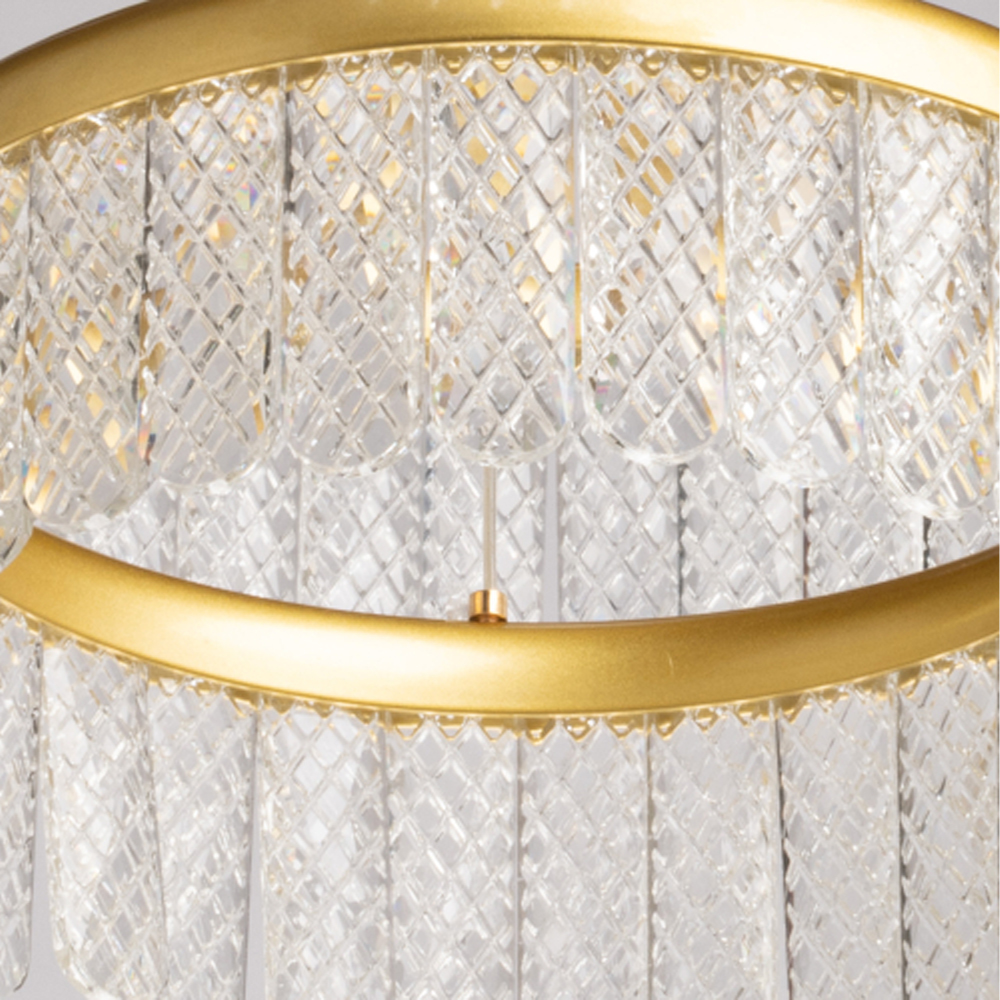 Люстра двухъярусная с золотого цвета и прозрачными подвесками Pettico