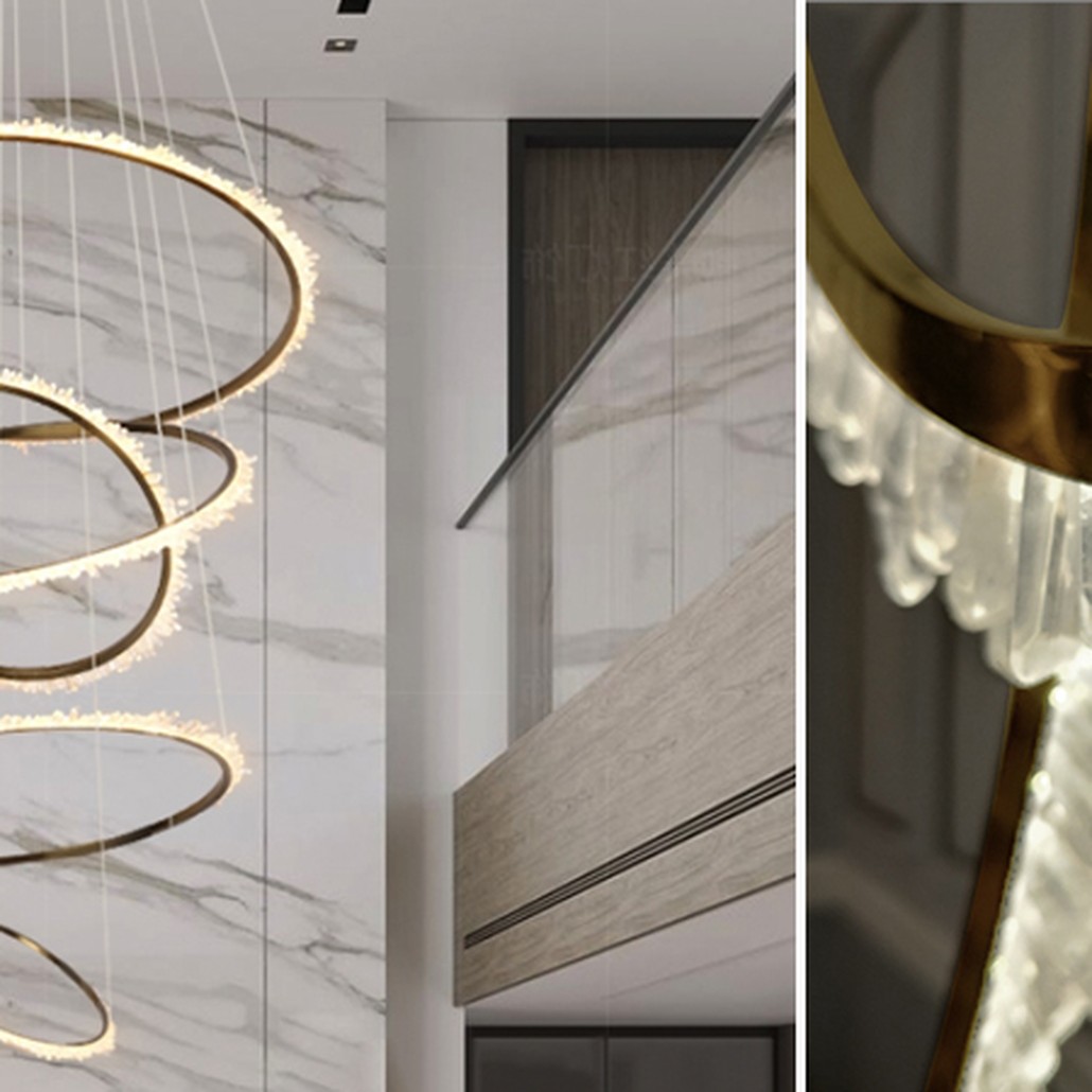 Люстра для высокого потолка Большие Кольца с кристаллами chandelier Large Rings Crystals