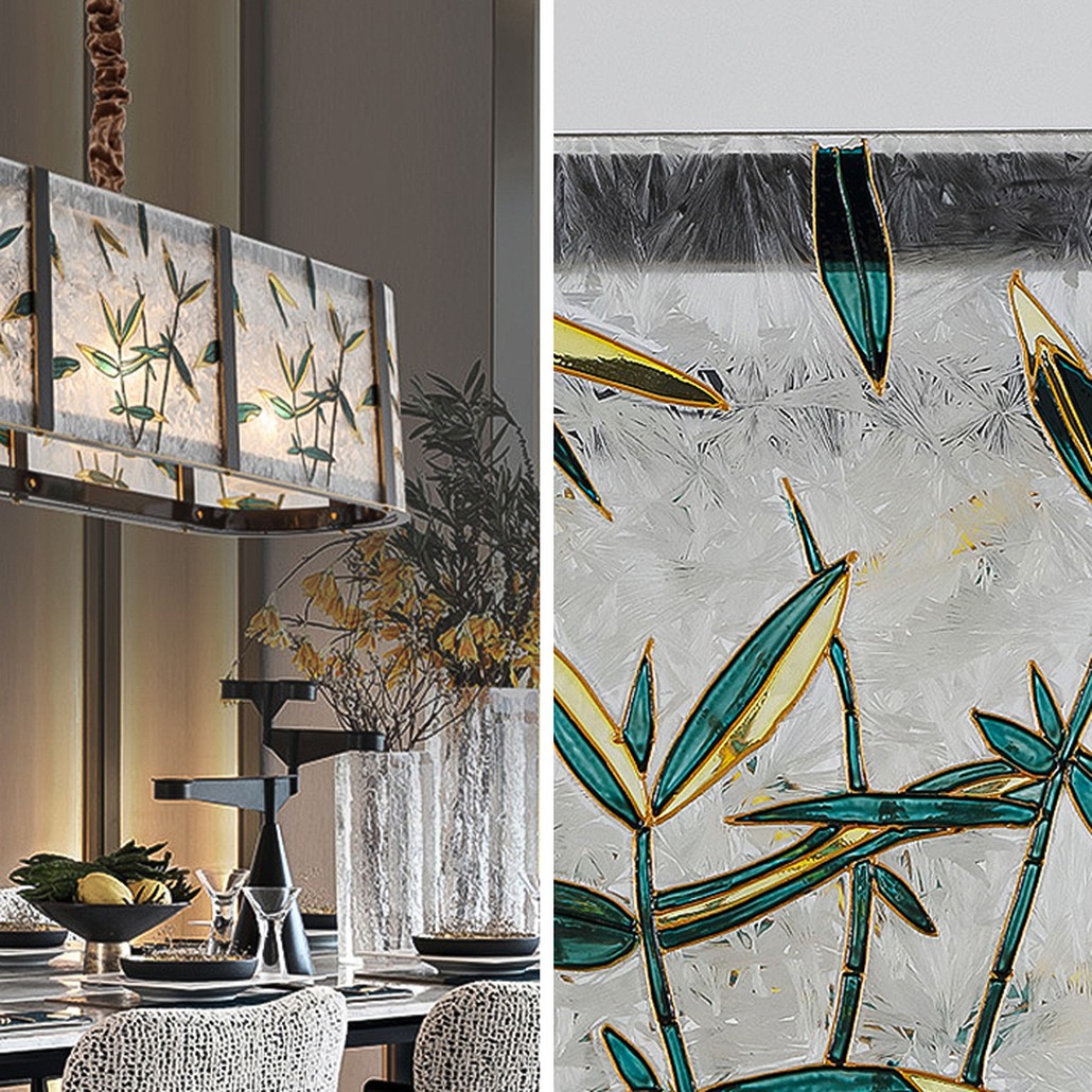 Люстра для ресторана - витраж Бамбук Glass bamboo Chandelier