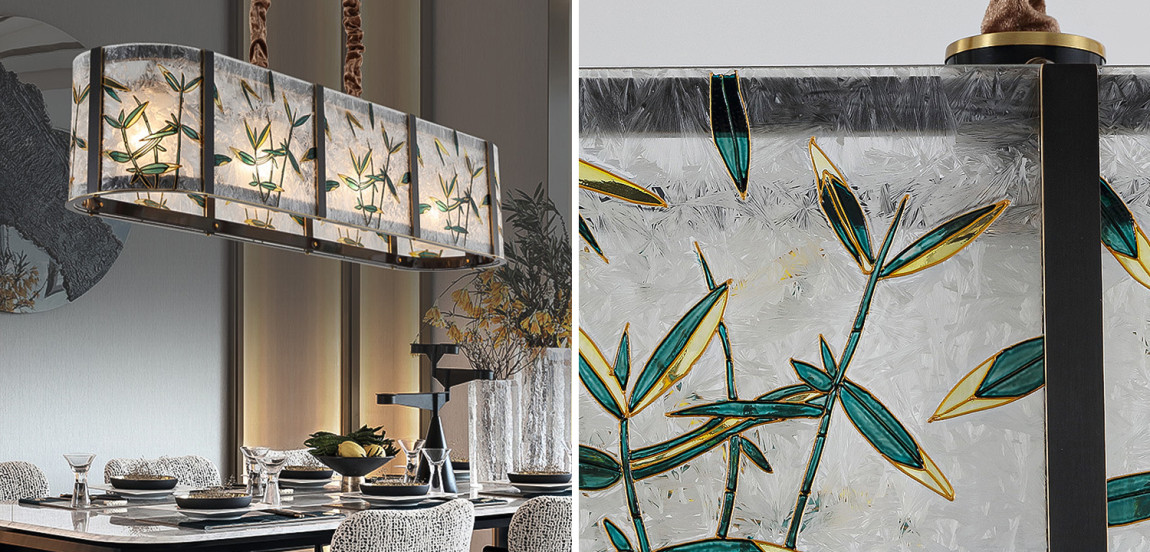Люстра для ресторана - витраж Бамбук Glass bamboo Chandelier