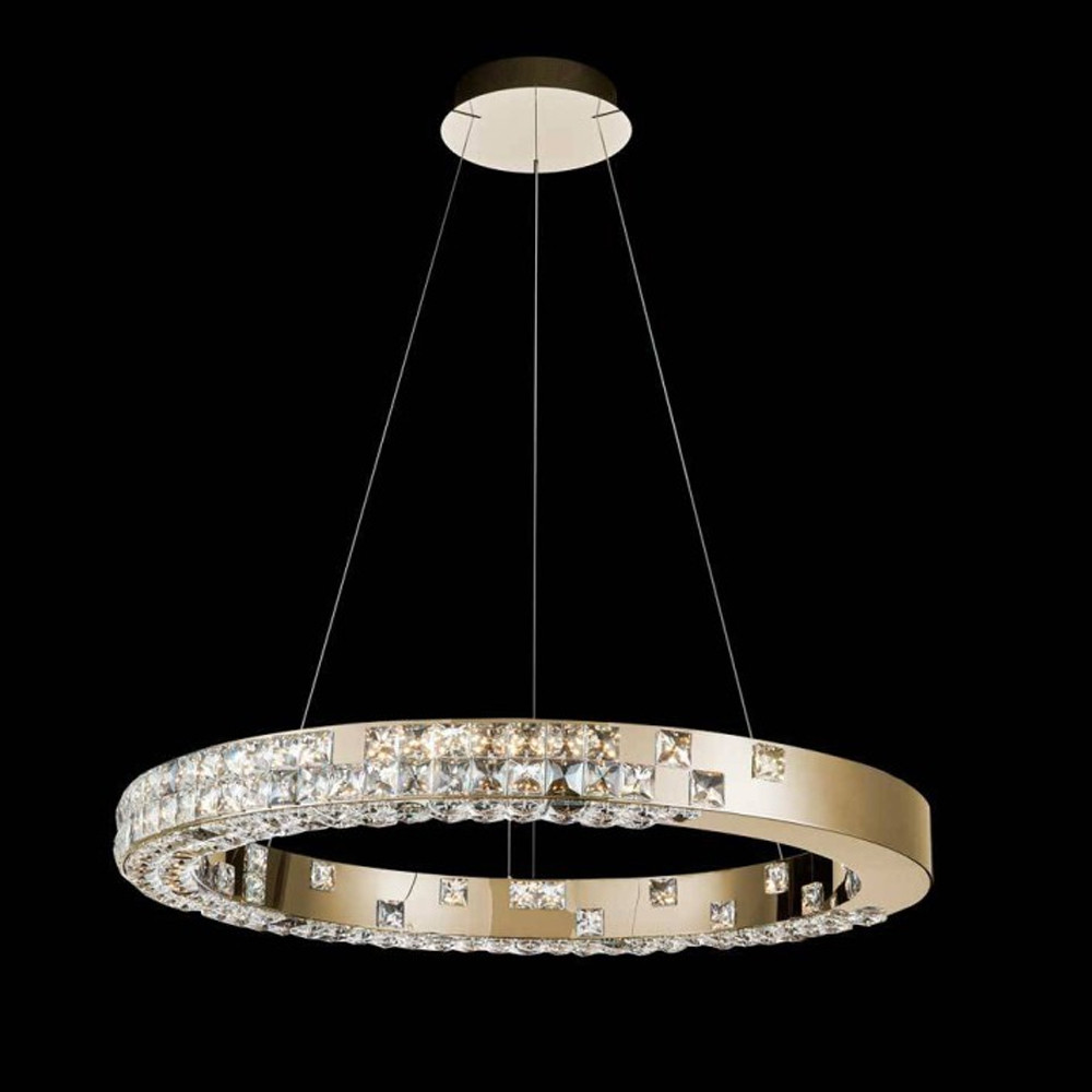 Люстра золотая в форме кольца с мозаичным хрустальным оформлением Sparks of Crystal