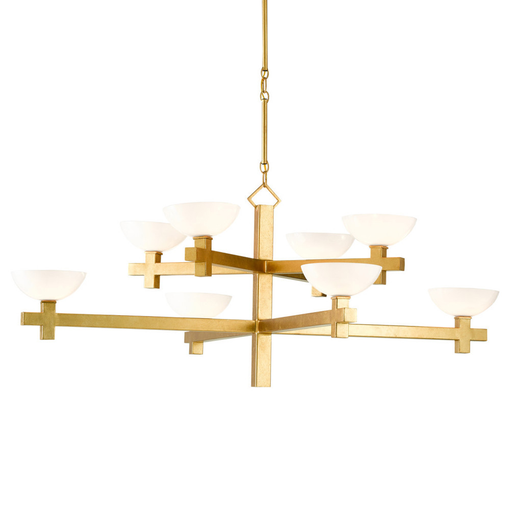 Люстра золотая с 8-ю молочными плафонами в виде чаши Tiers of Clear Lines