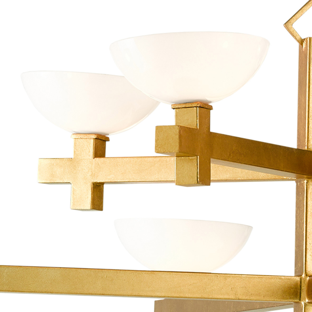 Люстра золотая с 8-ю молочными плафонами в виде чаши Tiers of Clear Lines