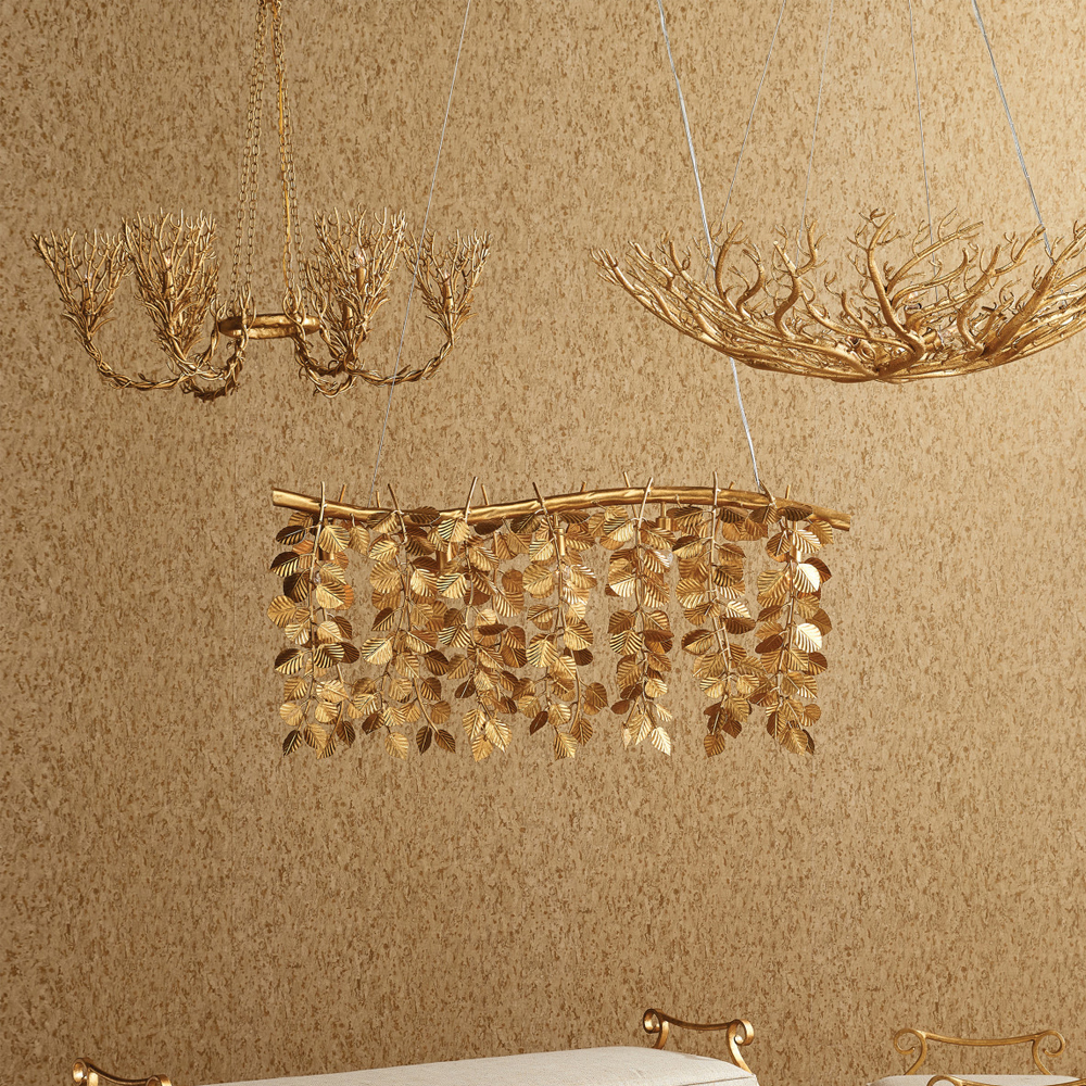 Люстра золотая с декором в виде веток эвкалипта Eucalyptus Branches