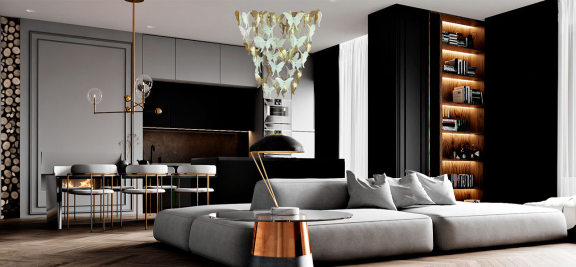 Люстра Золотые Бабочки Жемчужно-серая база Night Butterflies Chandelier Gold