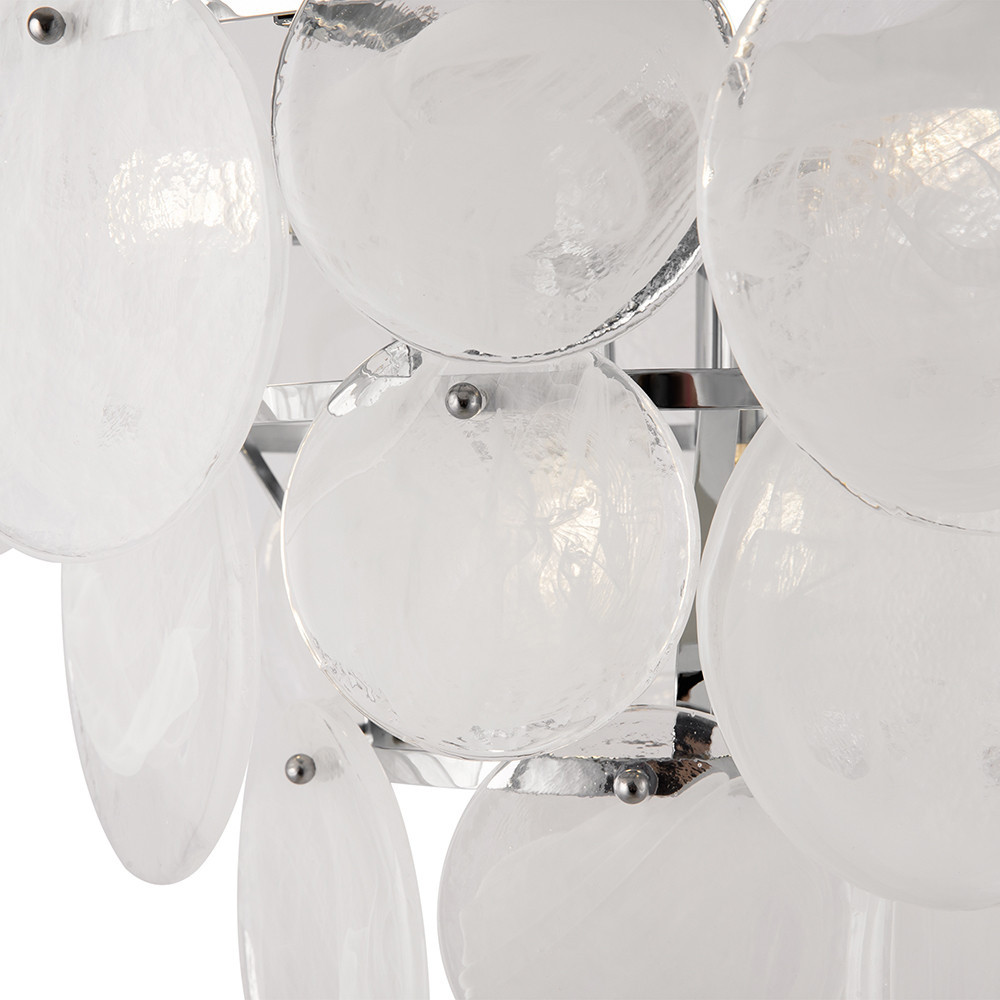 Люстра из белых стеклянных дисков на серебрянном каркасе White Glowing Reflectors
