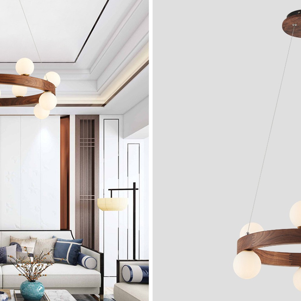Люстра из дерева с белыми плафонами GRAND Wooden Chandelier