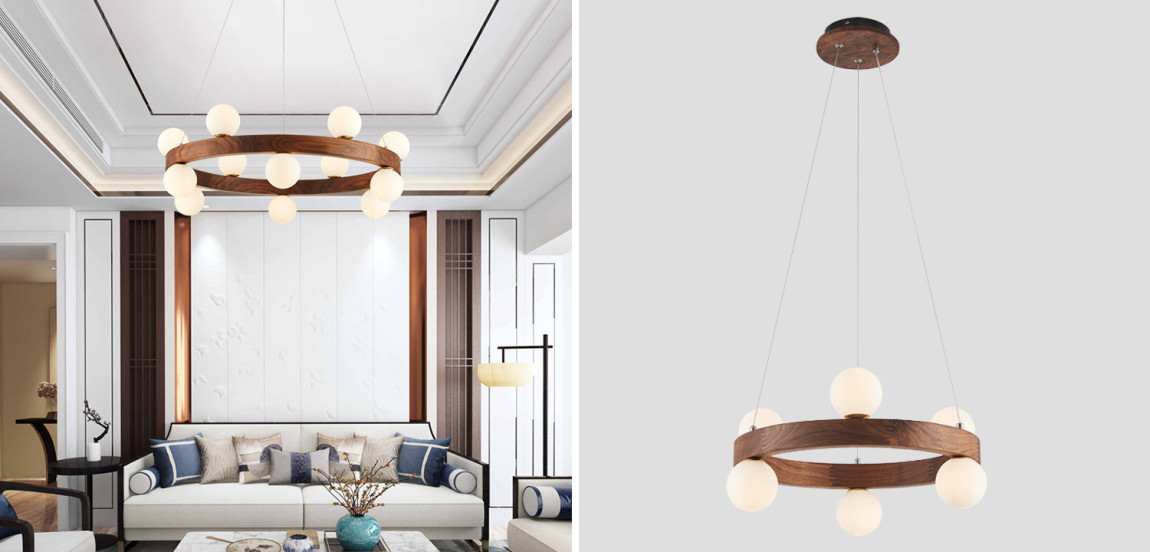 Люстра из дерева с белыми плафонами GRAND Wooden Chandelier