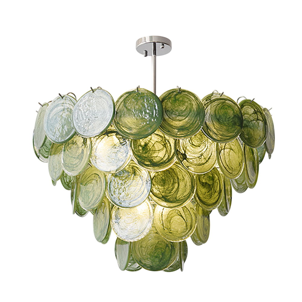 Люстра из зеленых стеклянных дисков с перламутровым эффектом Green Glowing Glaze