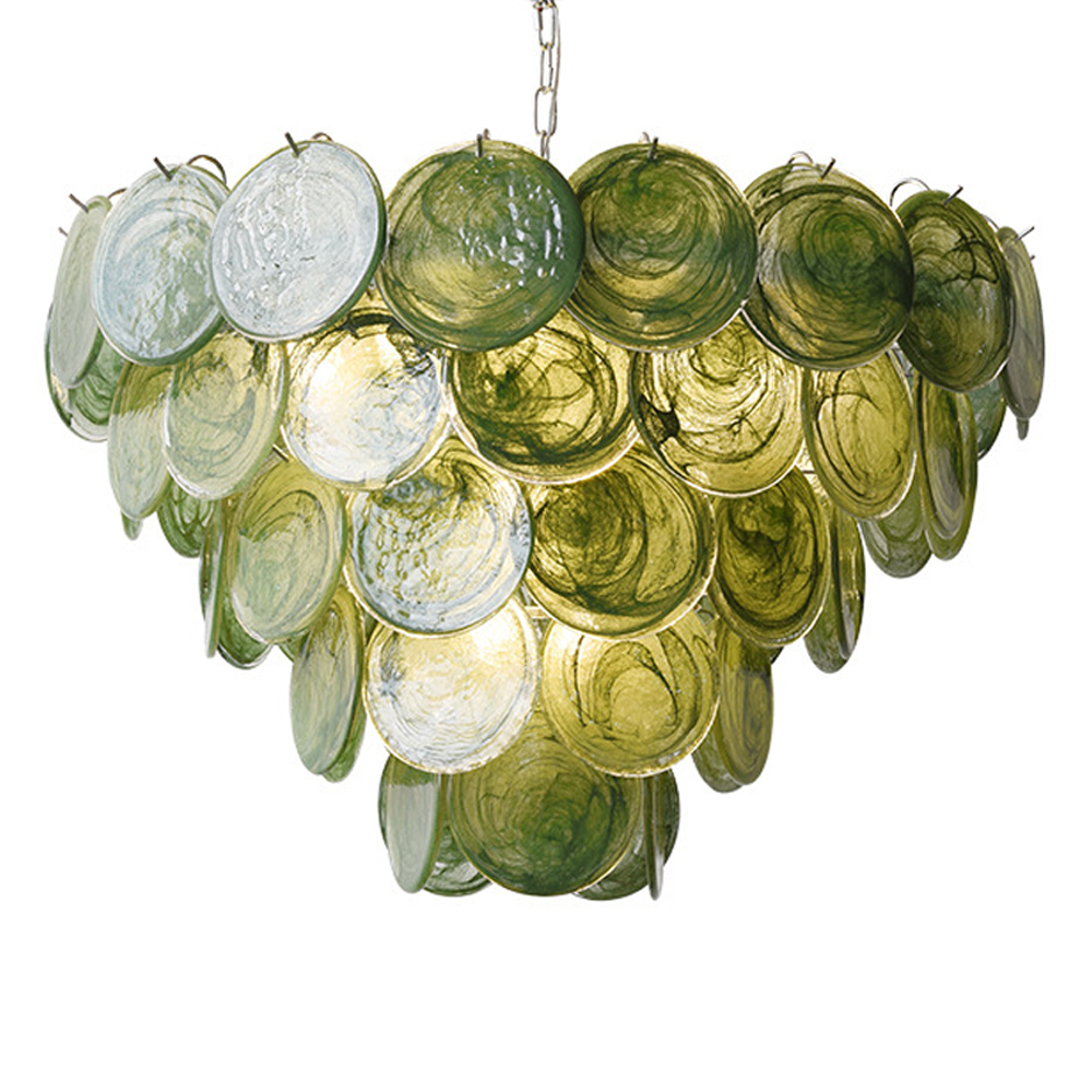 Люстра из зеленых стеклянных дисков с перламутровым эффектом Green Glowing Glaze