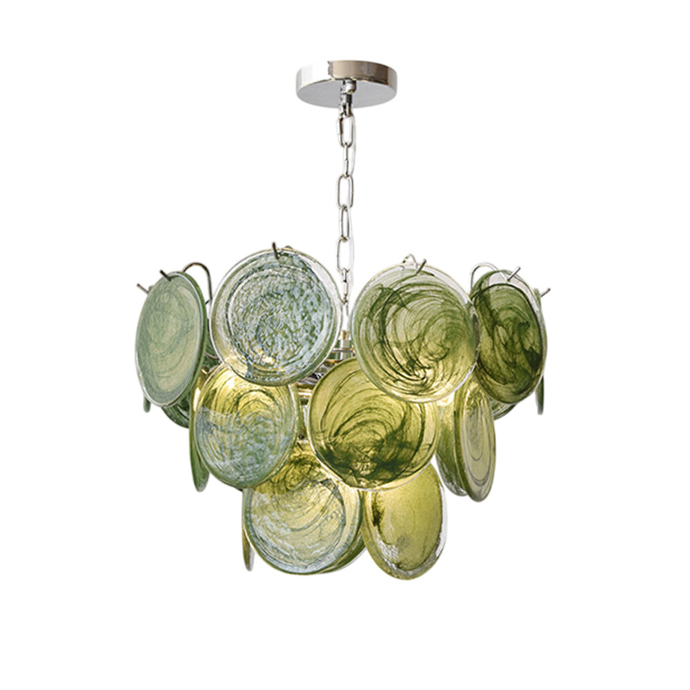 Люстра из зеленых стеклянных дисков с перламутровым эффектом Green Glowing Glaze