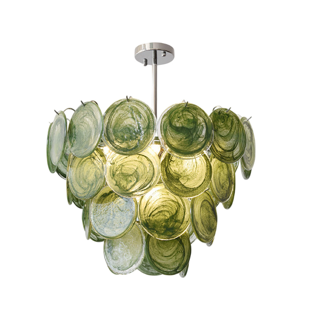 Люстра из зеленых стеклянных дисков с перламутровым эффектом Green Glowing Glaze