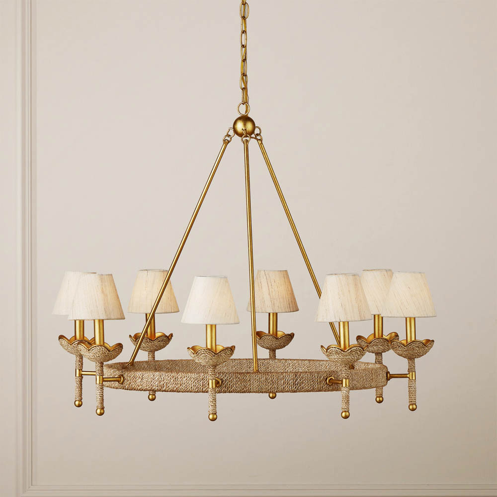 Люстра из кованого железа с отделкой плетеной веревкой и сусальным золотом Parisian Style