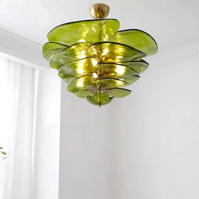 Люстра из оливкового стекла в форме листьев лотоса Glass Pink Sculpture