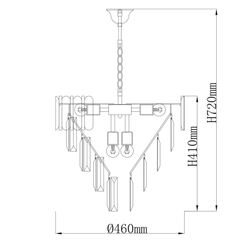 Люстра из черного металла с многоярусными подвесками из прозрачного хрусталя на золотой цепи Empire Black Chandelier Crystal