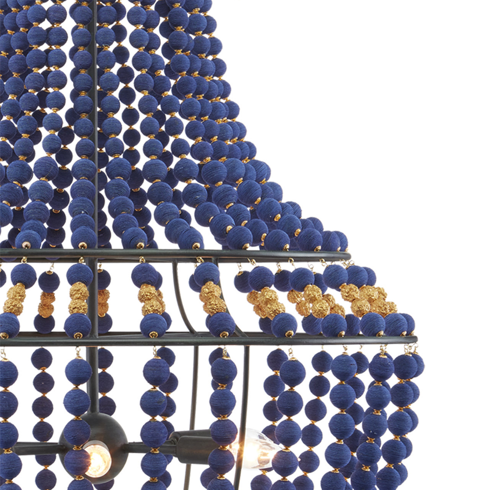 Люстра каплевидной формы декорированная синими и золотыми бусинами Blue Beads