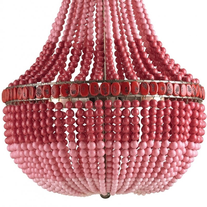 Люстра каплевидной формы украшенная круглыми бусинами Wooden Beads Chandelier Red Pink