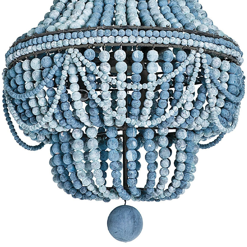Люстра каплевидной формы украшенная круглыми бусинами синяя Blue Wooden Beads Chandelier