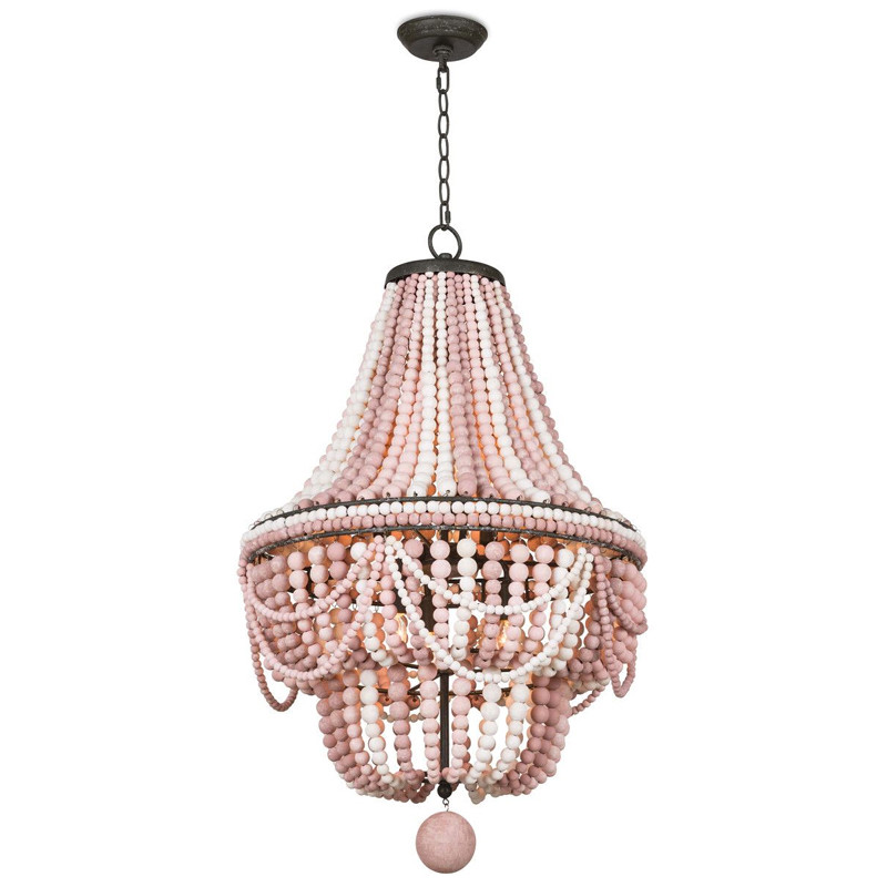 Люстра каплевидной формы украшенная розовыми круглыми бусинами Pink Beads Chandelier