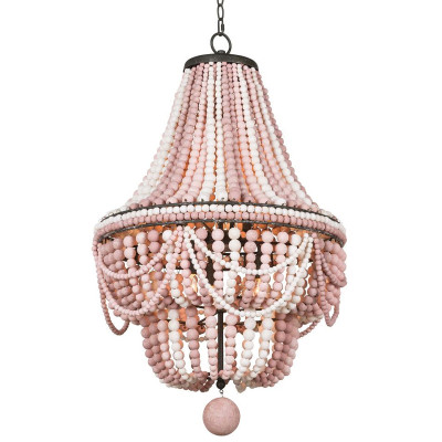 Люстра каплевидной формы украшенная розовыми круглыми бусинами Pink Beads Chandelier
