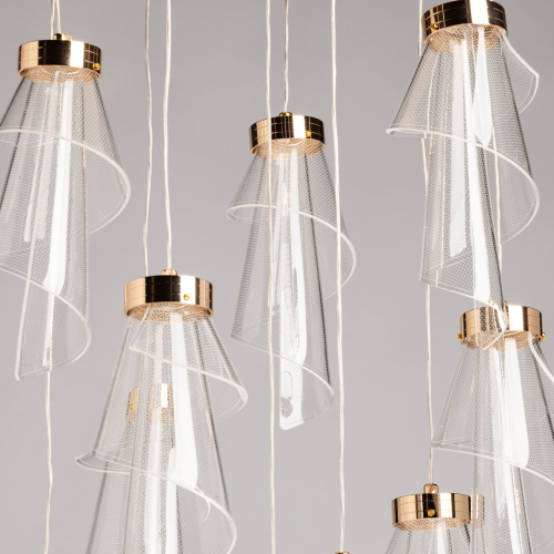 Люстра каскадная с 10-ю прозрачными плафонами Wave Line